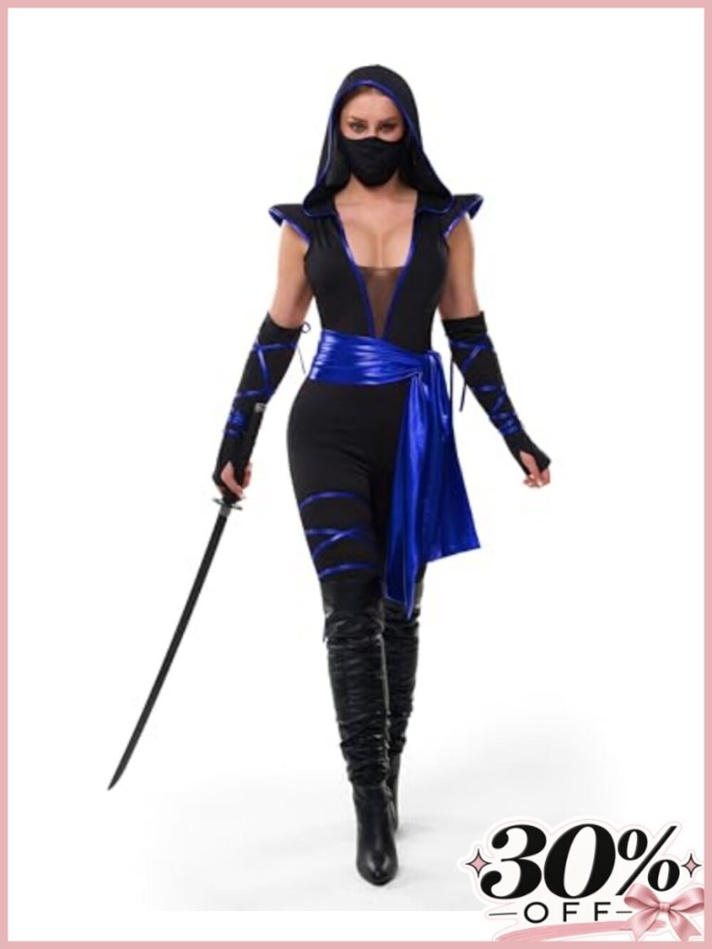 Halloween Ninja Costume for Women with Mask Hooded Polyester Adult Party